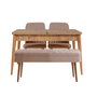 Hanah Home 0900 - 3 Conjunto Mesa y Sillas Extensibles, Tablero Melamina, Terciopelo, Pino Atlántico y Piedra, 4 Sillas y Banco